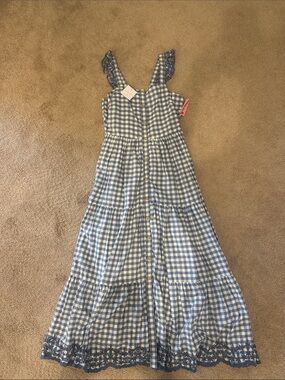 Shabby Chic Blue Gingham Ruffle-Strap Maxi Dress